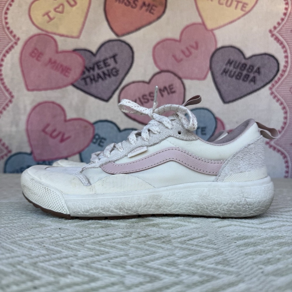Size M6/W7.5 - Vans Unisex Range Exp White Pink Skateboarding Shoes